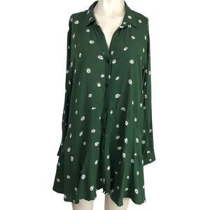 11-1-TYLHO - WOMEN'S LARGE - GREEN LONG SLEEVE BUTTON LADY BUG TUNIC TOP